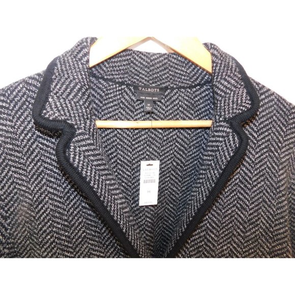 Talbots Merino Sweater Blazer- Herringbone Black & Grey Unlined Medium NWT - Picture 4 of 10